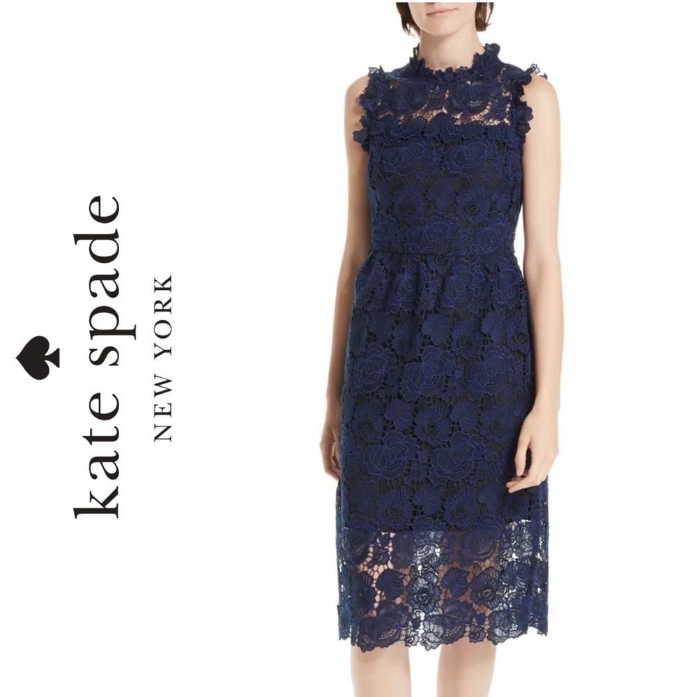 Kate Spade ♠️ Bicolor Blue Black Lace Midi Dress